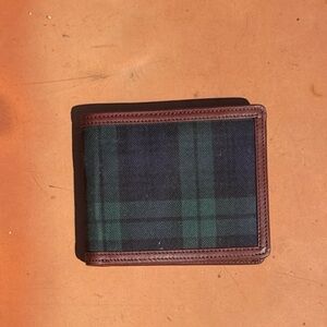 Vintage Polo Ralph Lauren Wallet Green Plaid Brown Trim